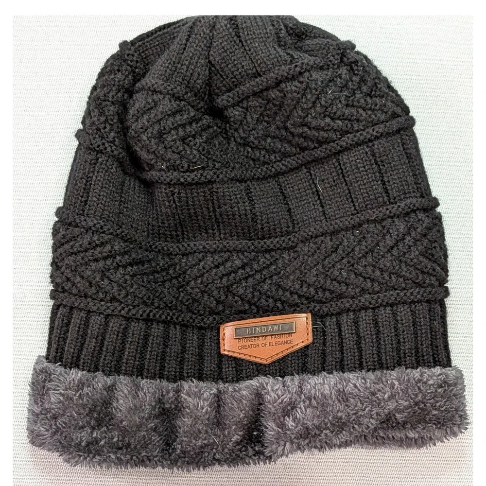 Hindawi Beanie Neck Warmer Set Womens One Size Black Grey Excellent Cable Knit